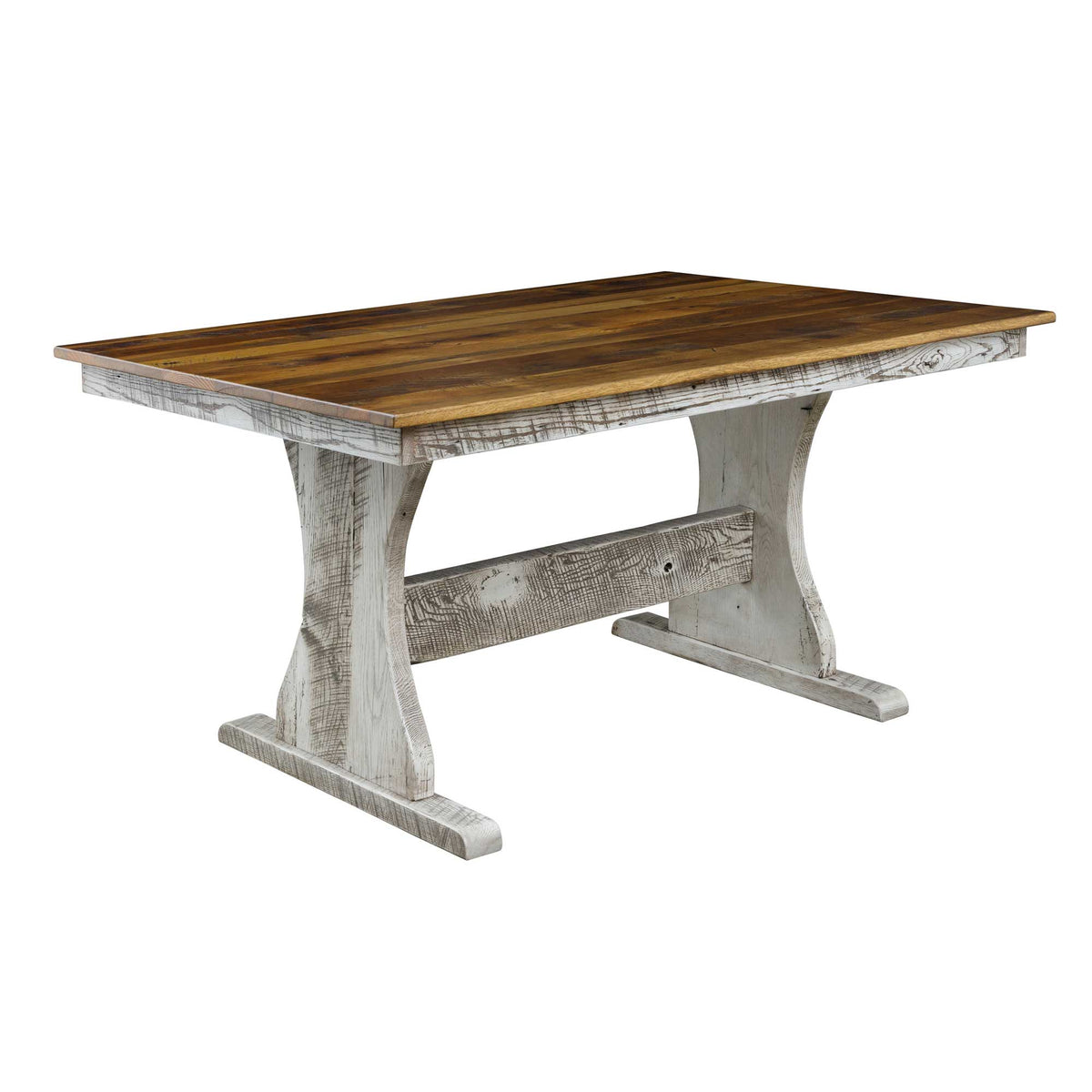 Mesa de comedor Amish Tremont Trestle recuperada Barnwood Farm