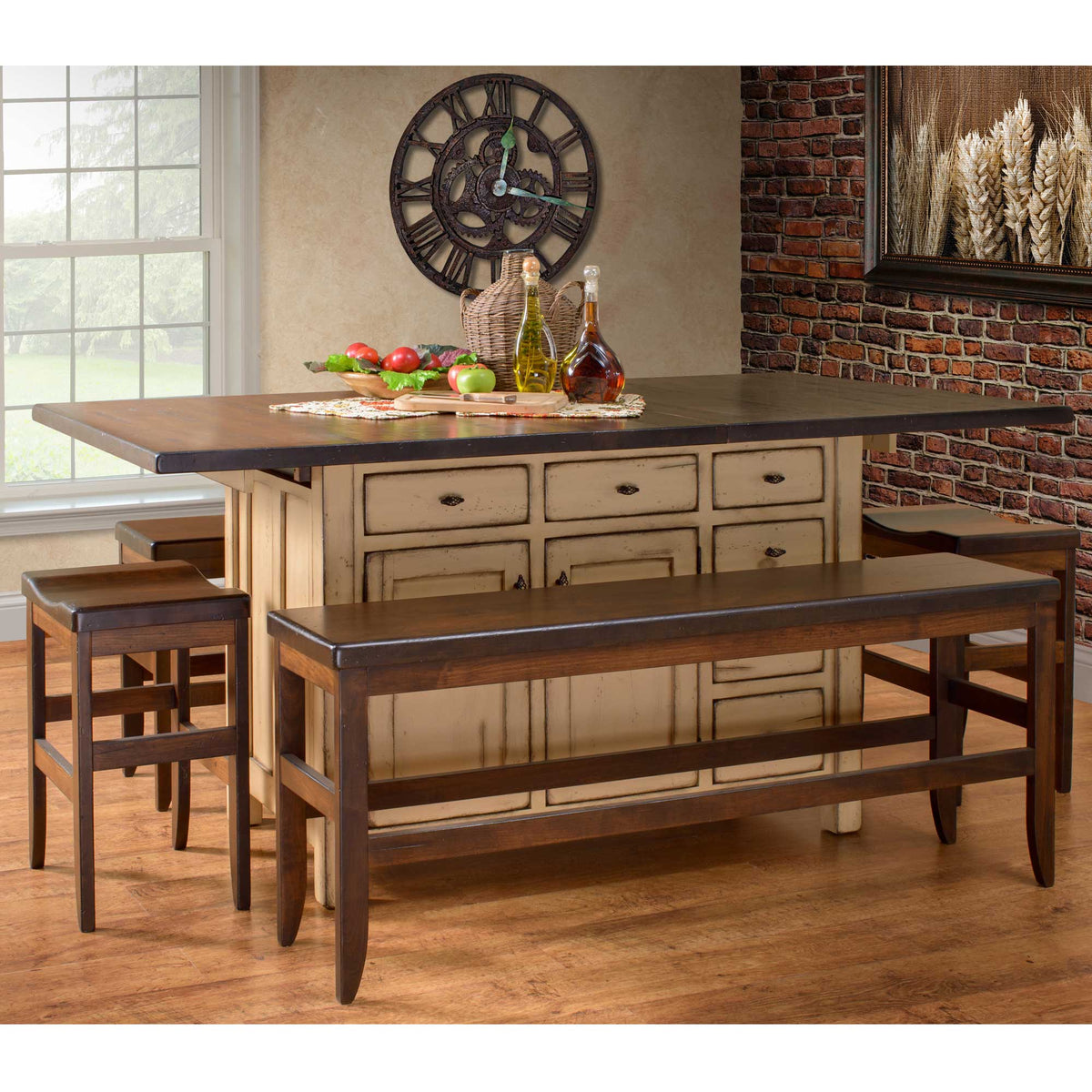 Amish Ancient Mission Rustic Butcher Block Top Kitchen Island with Leaves