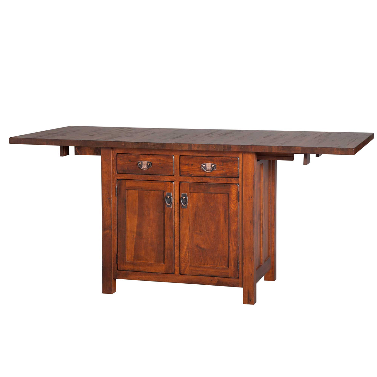 Amish Ancient Mission Rustic Butcher Block Top Kitchen Island with Leaves