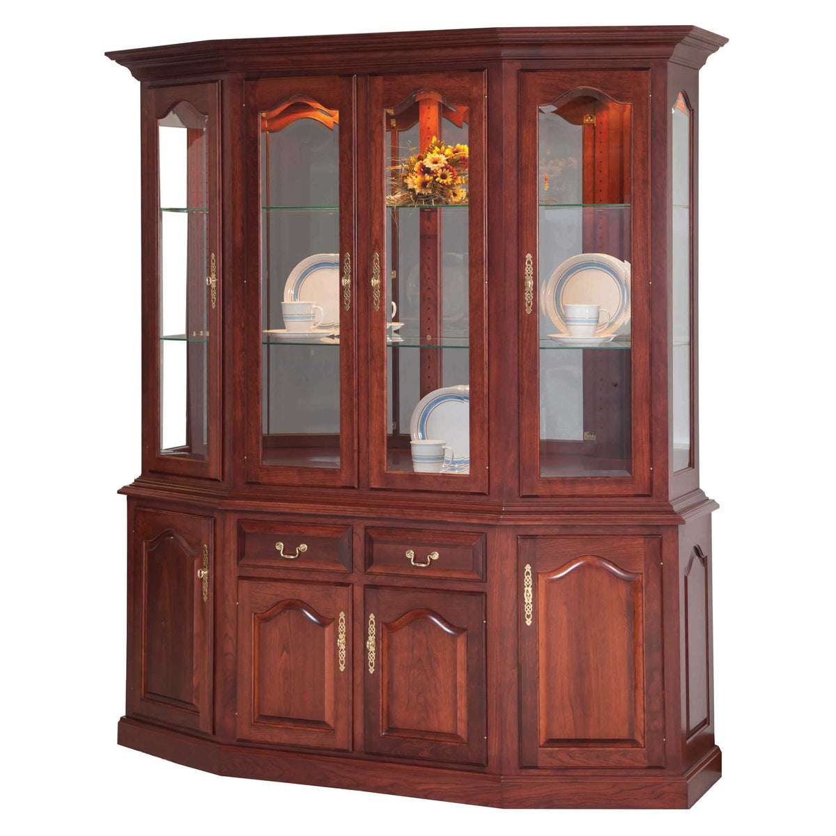 Amish Country Solid Wood 4-Door Canted Dining Room China Hutch