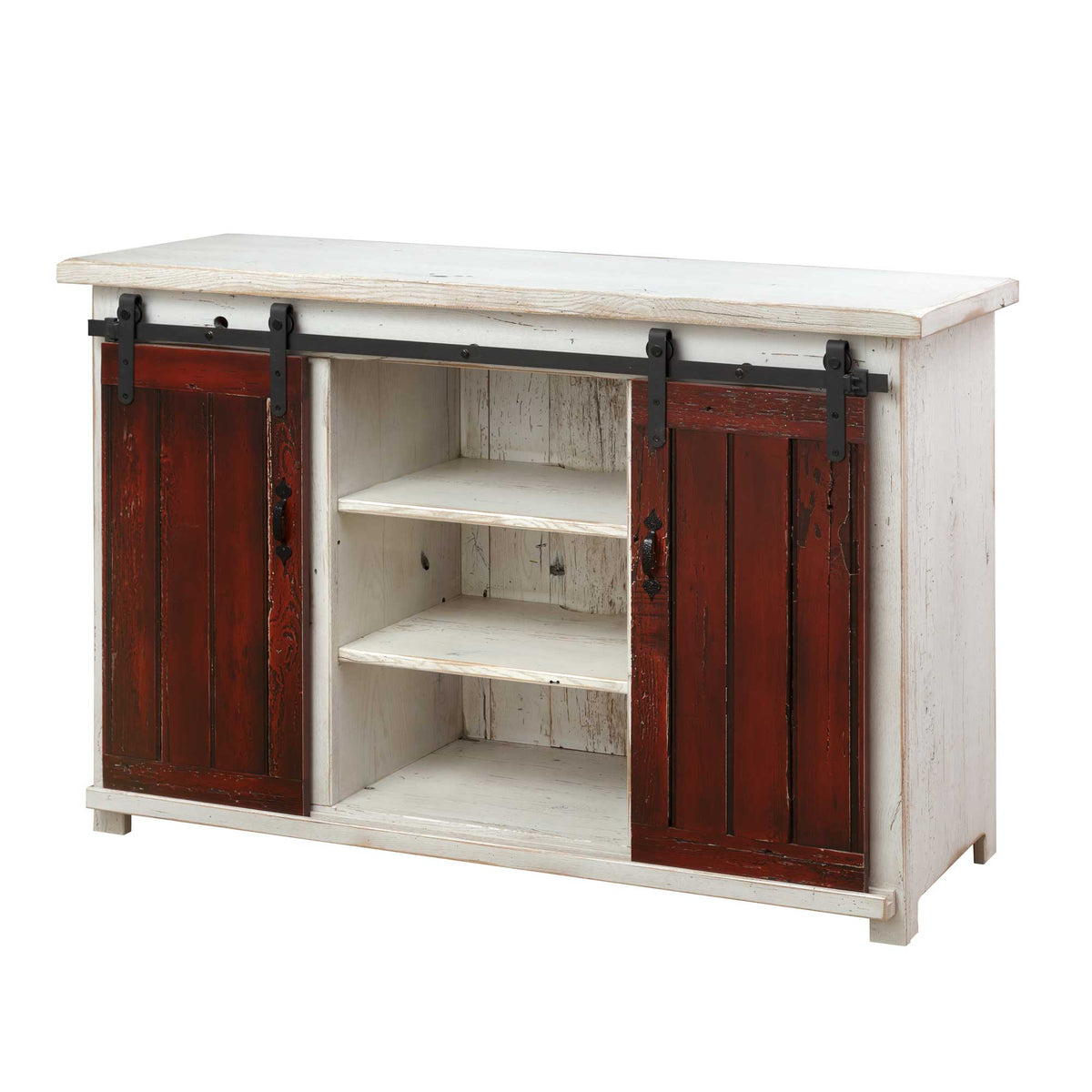 Soporte para TV Amish con puerta corrediza de madera de granero rústica recuperada de 52&quot; para TV de hasta 60&quot;