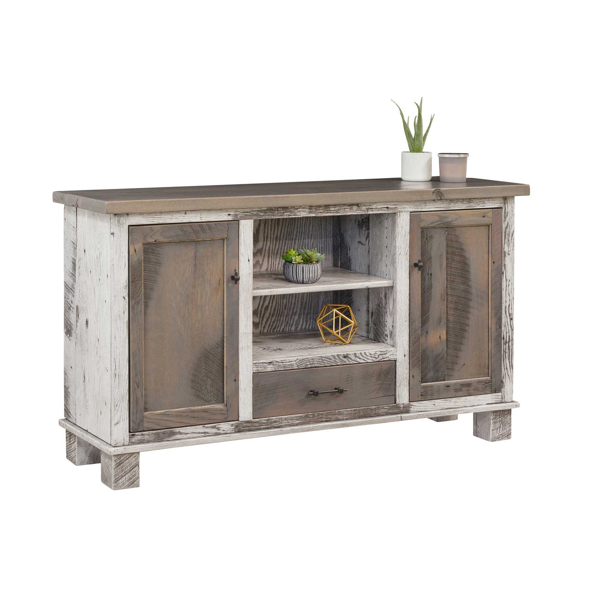 Amish Rustic Reclaimed Barnwood Millburg TV Stand for up to 80&quot; TV