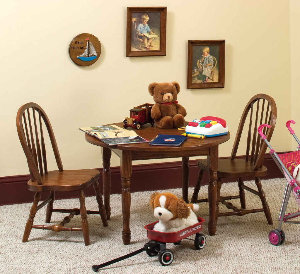 Amish Solid Wood Round Kid&#39;s Play Dining Table &amp; Chair Set