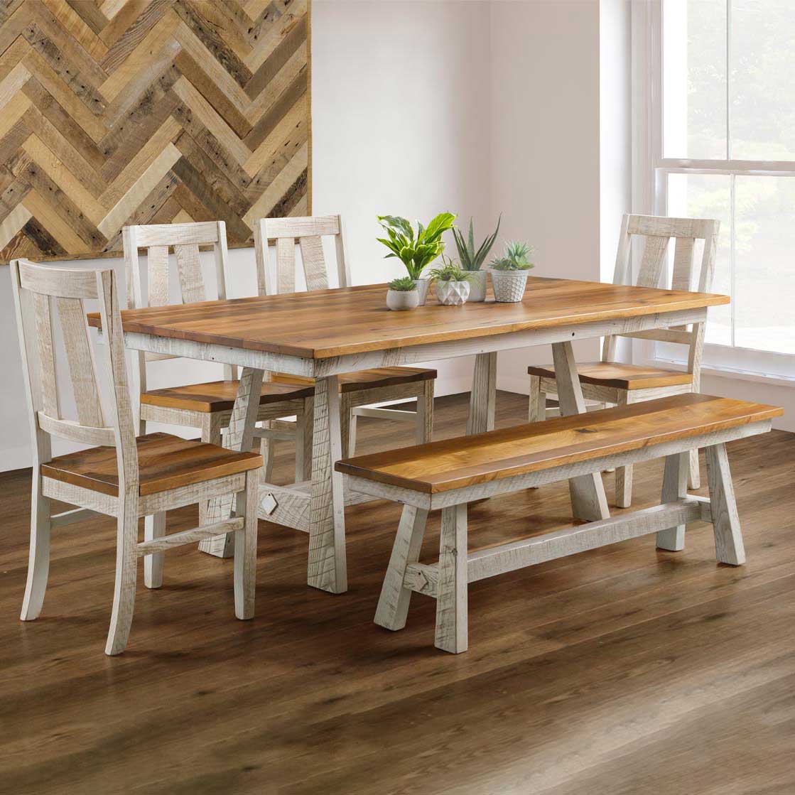 Amish Rustic Barnwood Elliot Farmhouse Table &amp; Chair Set for 4