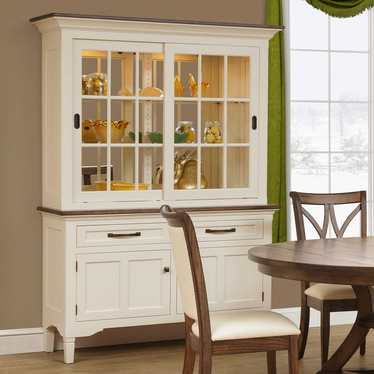 Amish Lexington Sliding Door Dining Room China Hutch