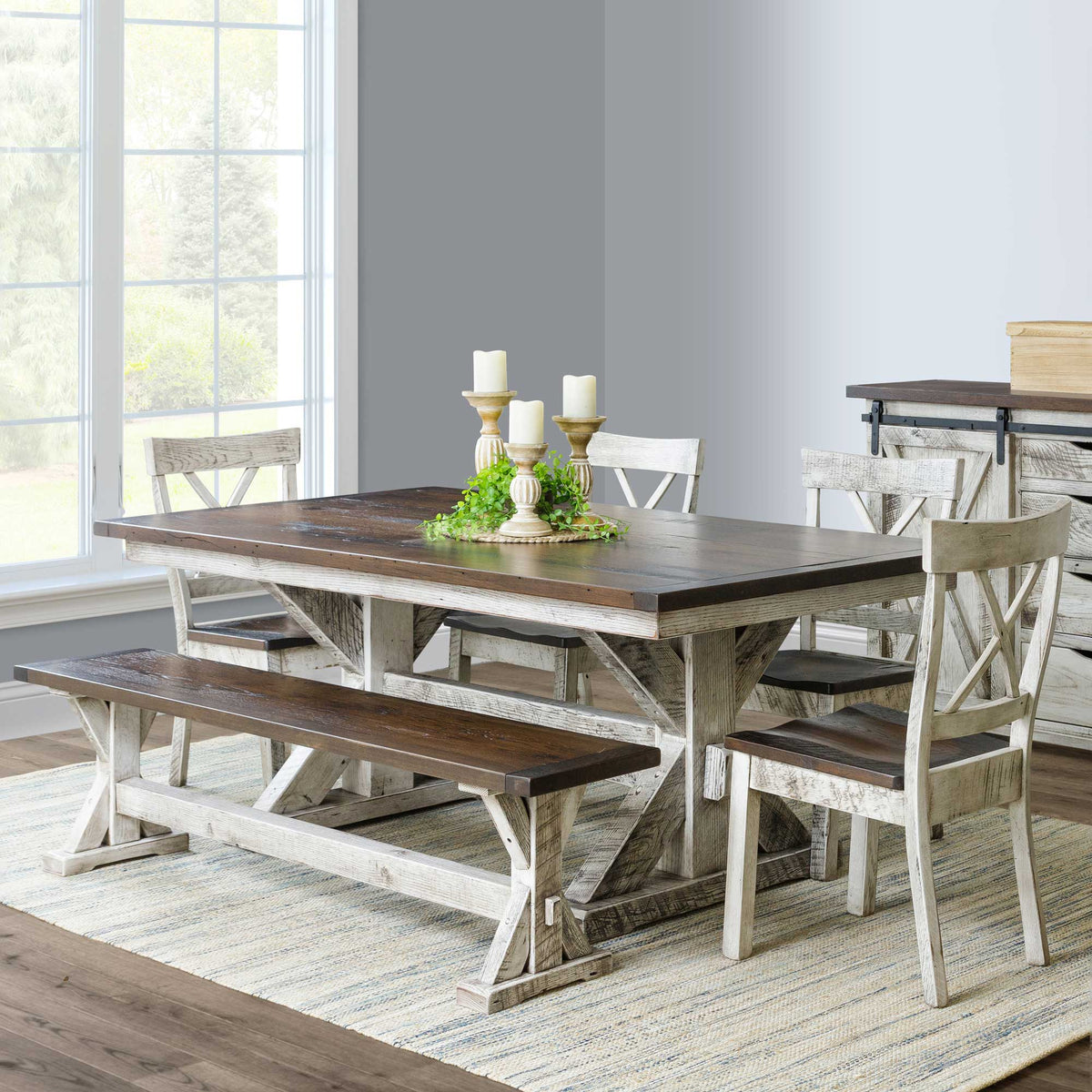 Mesa de comedor Amish Durango recuperada Barnwood Trestle Farm