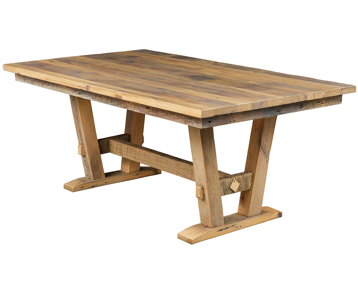 Amish Rustic Barnwood Staunton 72&quot; Trestle Table &amp; Chair Set for 6 with Bench