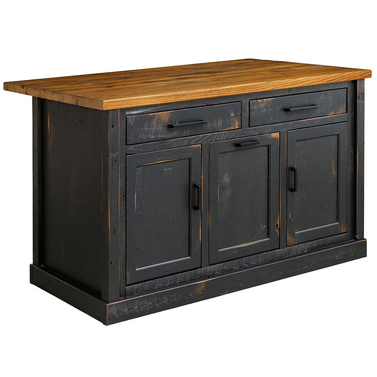 Amish 3 Door Rustic Trash Can Pullout Kitchen Island &amp; Stool Set for 2