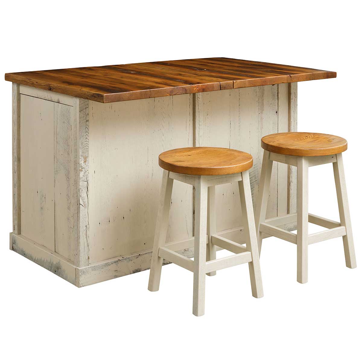 Amish 3 Door Rustic Trash Can Pullout Kitchen Island &amp; Stool Set for 4