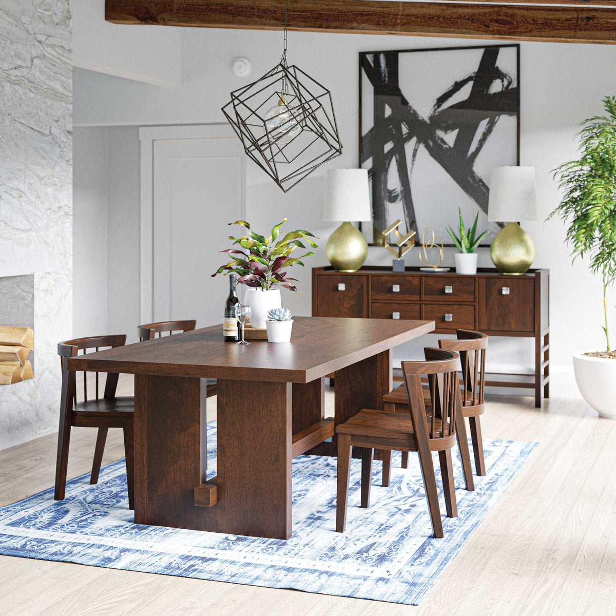 Amish Stowe Modern Solid Top Trestle Dining Table