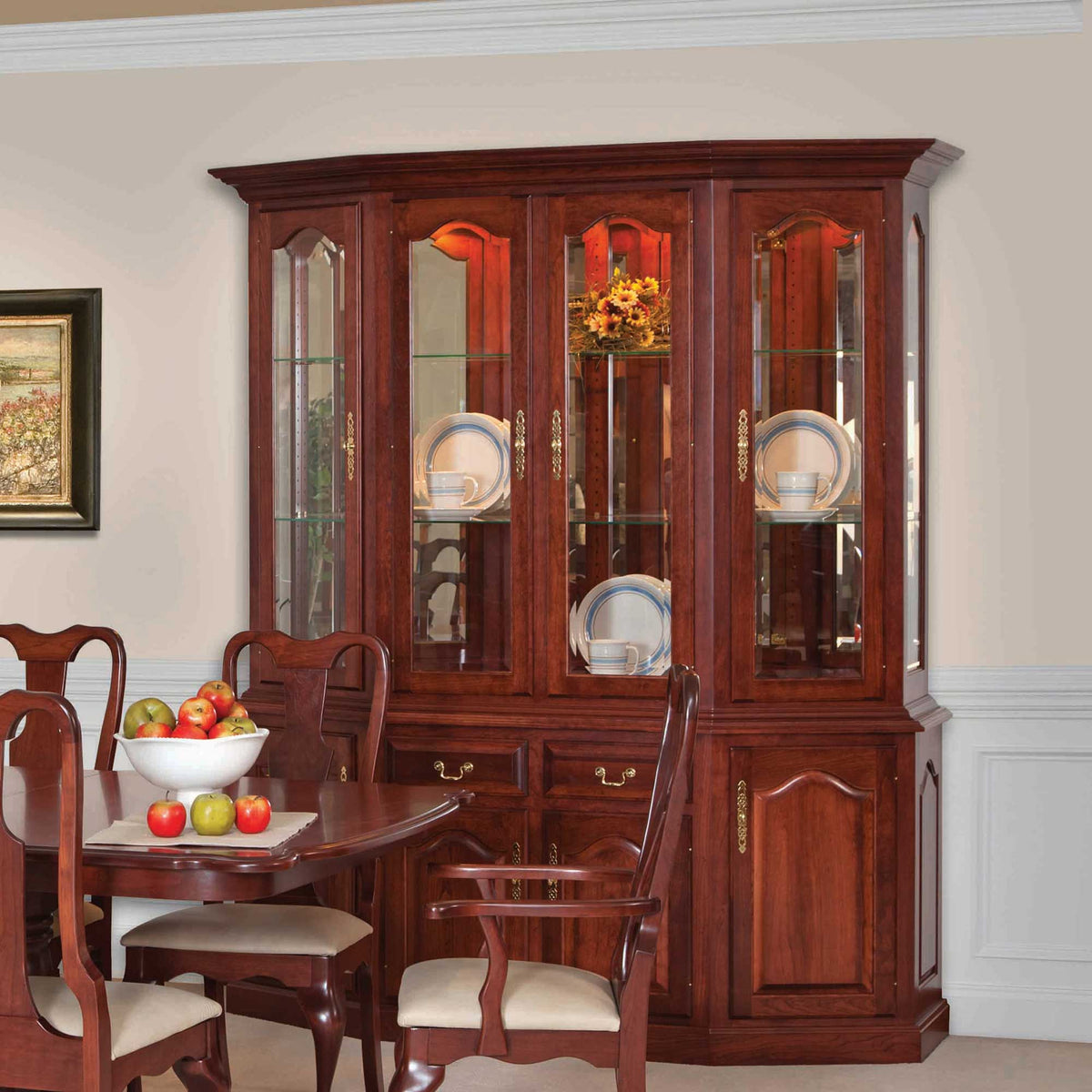 Amish Country Solid Wood 4-Door Canted Dining Room China Hutch