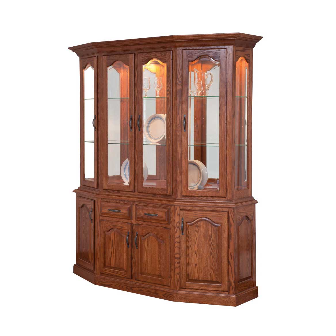 Amish Country Solid Wood 4-Door Canted Dining Room China Hutch