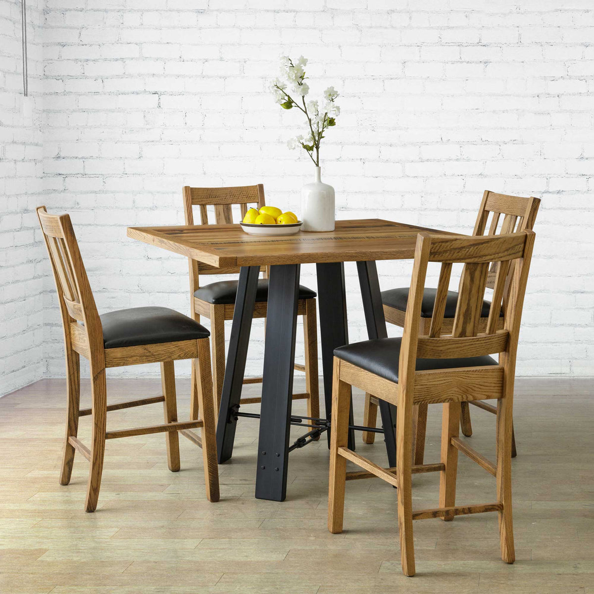 Amish Meadville Rustic Metal Base Pedestal Counter Table Set