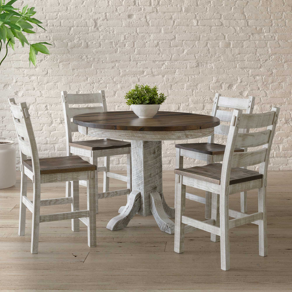 Amish Preston Round Rustic Pedestal Counter Table Set