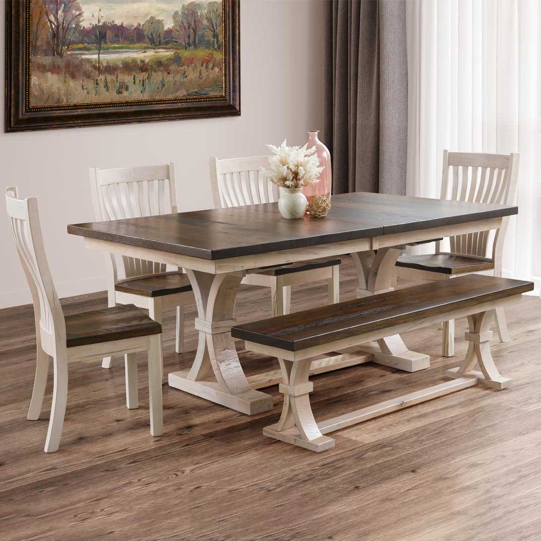 Amish Rustic Barnwood Wheaton 72&quot; Trestle Table &amp; Chair Set for 6