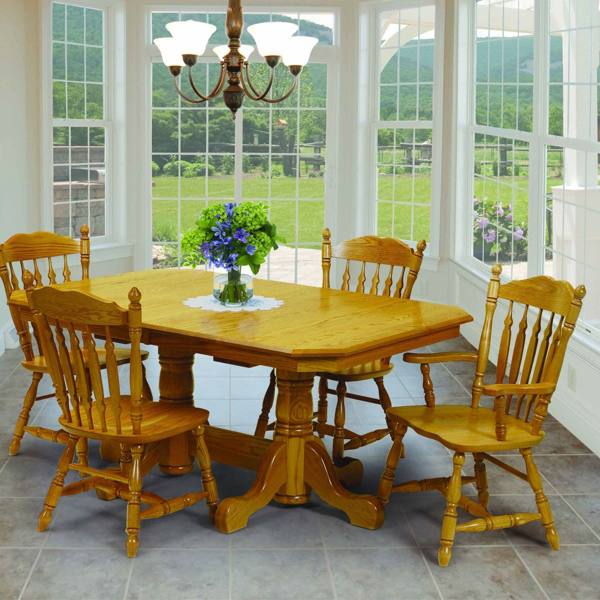 Amish 66&quot; Port Royal Double Pedestal Dining Set with 6 chairs - snyders.furniture