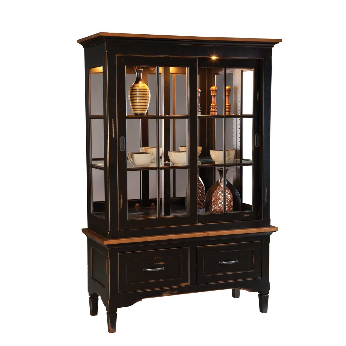 Amish Lexington Sliding Door Dining China Curio Cabinet