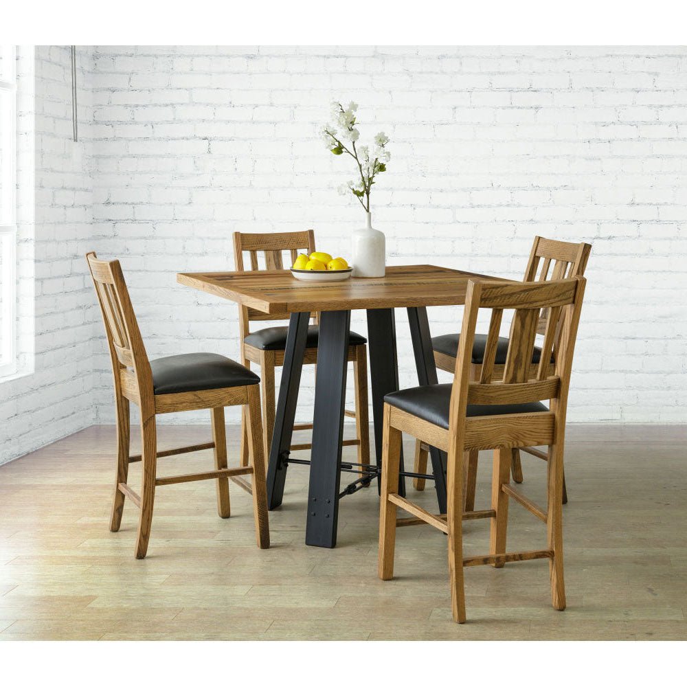 Amish Meadville Rustic Metal Base Pedestal Counter Table Set - snyders.furniture