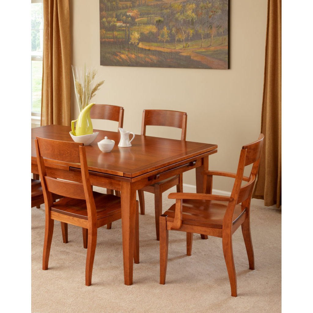 Amish Modern Stow Away Draw Leaf Expandable Dining Table