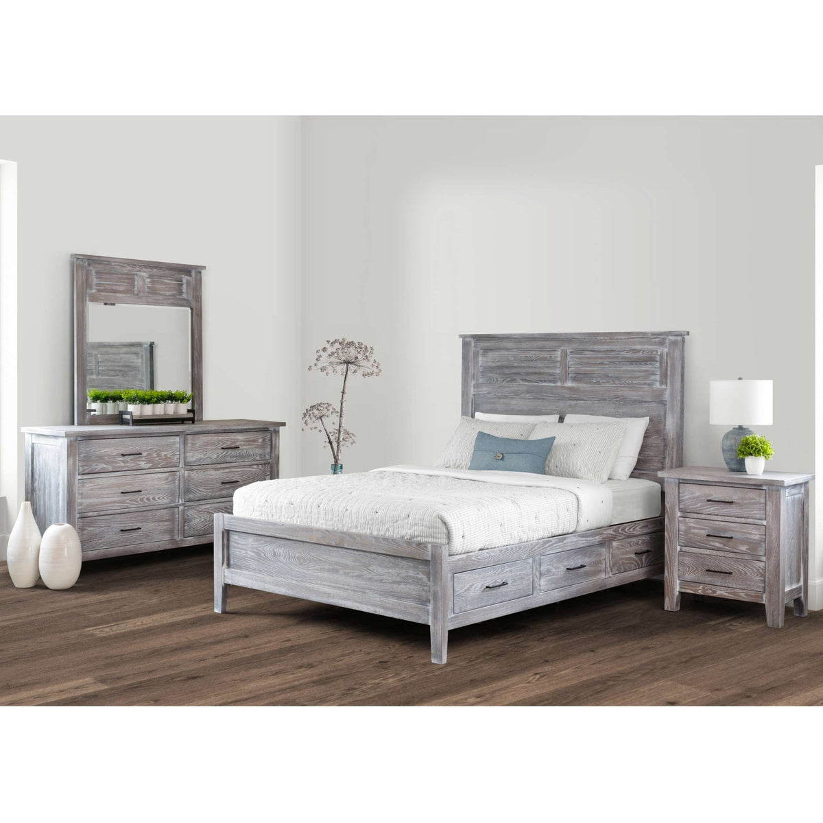 Amish Oreland Rustic Wood 3pc Queen Storage Bedroom Set - snyders.furniture