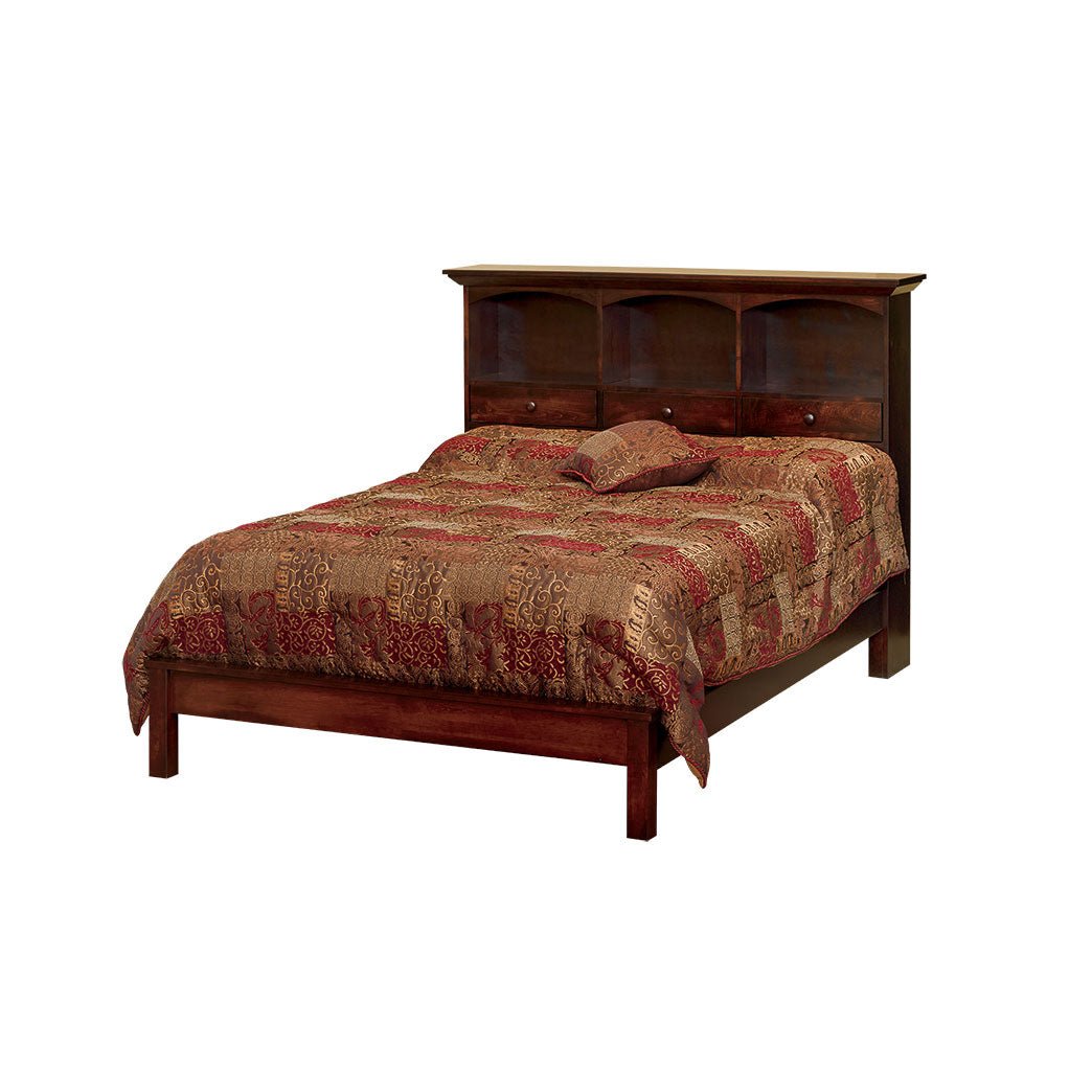 Amish Solid Wood Bookcase Drawer Headboard Bed - snyders.furniture