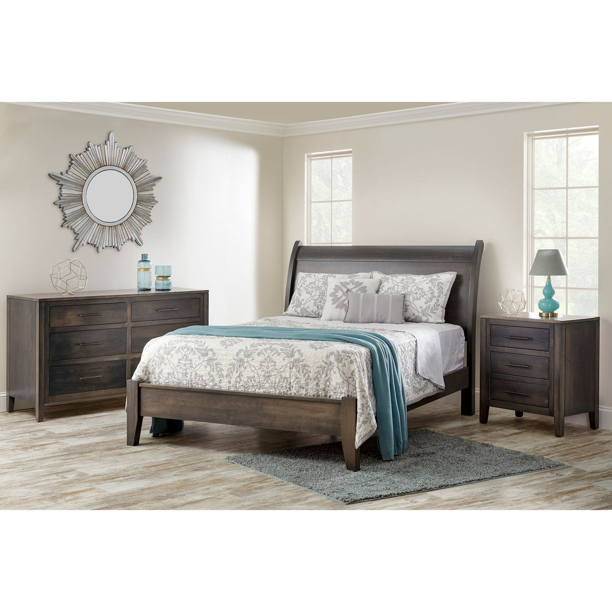 Amish Tuscany Modern Wood 3 Pc Sleigh Bedroom Set - snyders.furniture