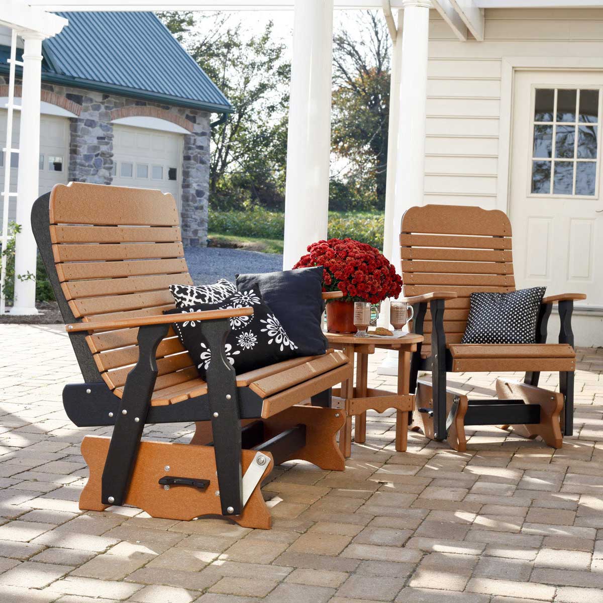 Amish Easy Poly Patio Bench Glider &amp; table Set for 3