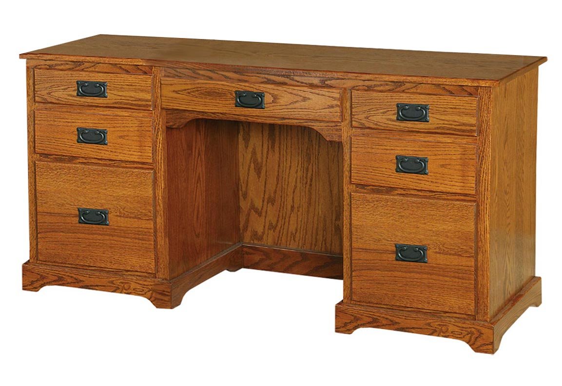 Amish Woodville Computer Desk with Drawer Pedestal and Optional Hutch