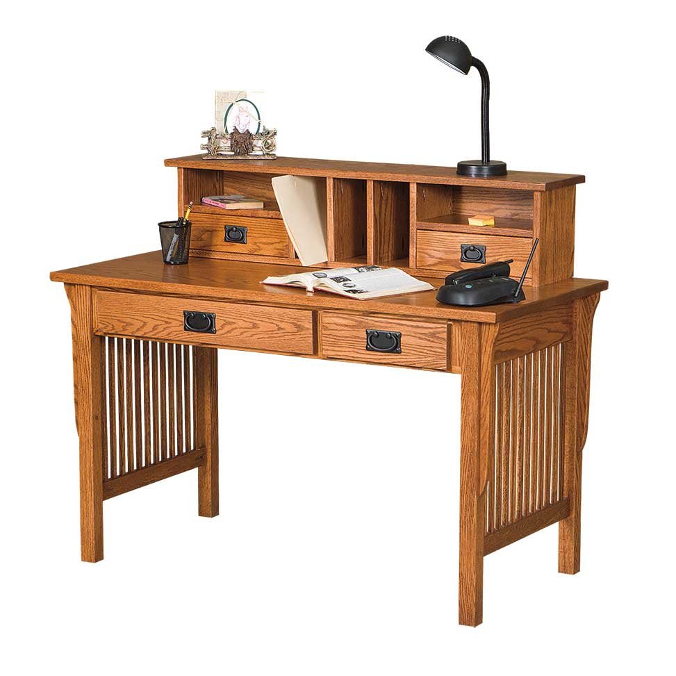 Amish Large Mission Computer Desk with Hutch Top