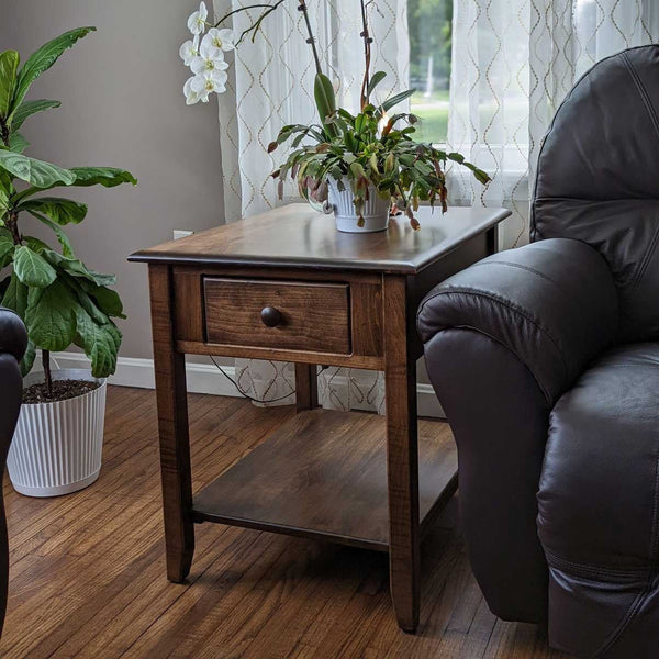 Amish Made, Old World End Table with Drawer and Shelf, Lancaster County  PA